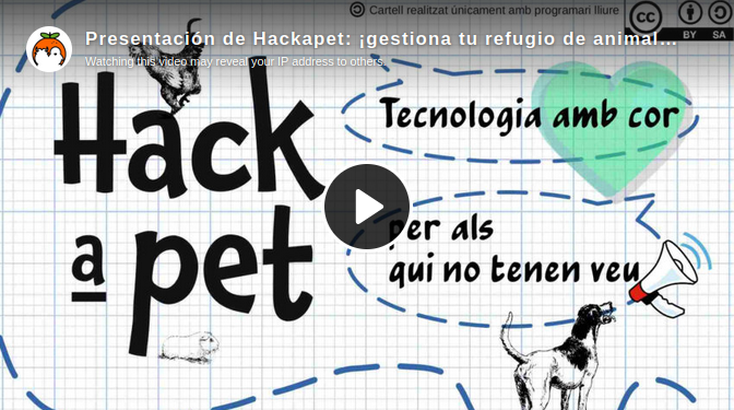 Portada del vídeo de la presentación de Hackapet, con un botón de "Reproducir" bien grande, incitando a que sea pulsado, y te lleve a la plataforma de visionado.