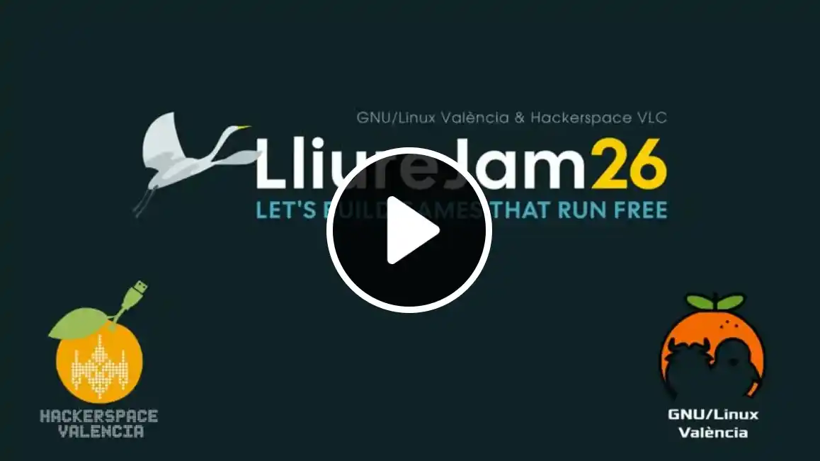 Miniatura del vídeo de la presentación de LliureJam 2026, con un símbolo de "play" que incita a ser pulsado.